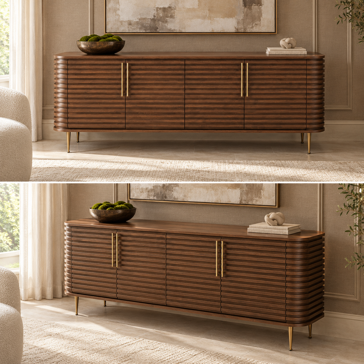 Paris Brown Walnut Wood & Brass Sideboard Berkeley Designs