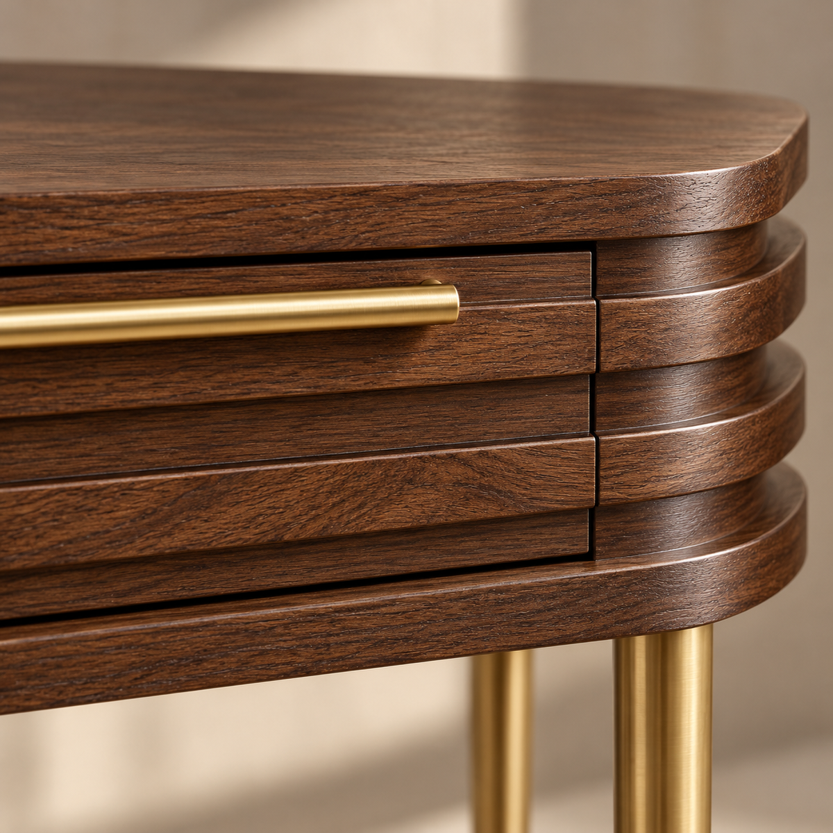 Paris Console Table Natural Walnut Wood with Brass Handles & Legs Berkeley Designs