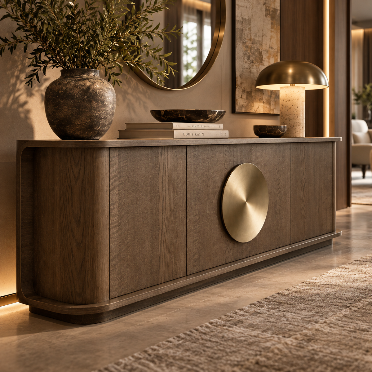 Perth Light Brown Oak & Brushed Brass Sideboard by Berkeley Designs