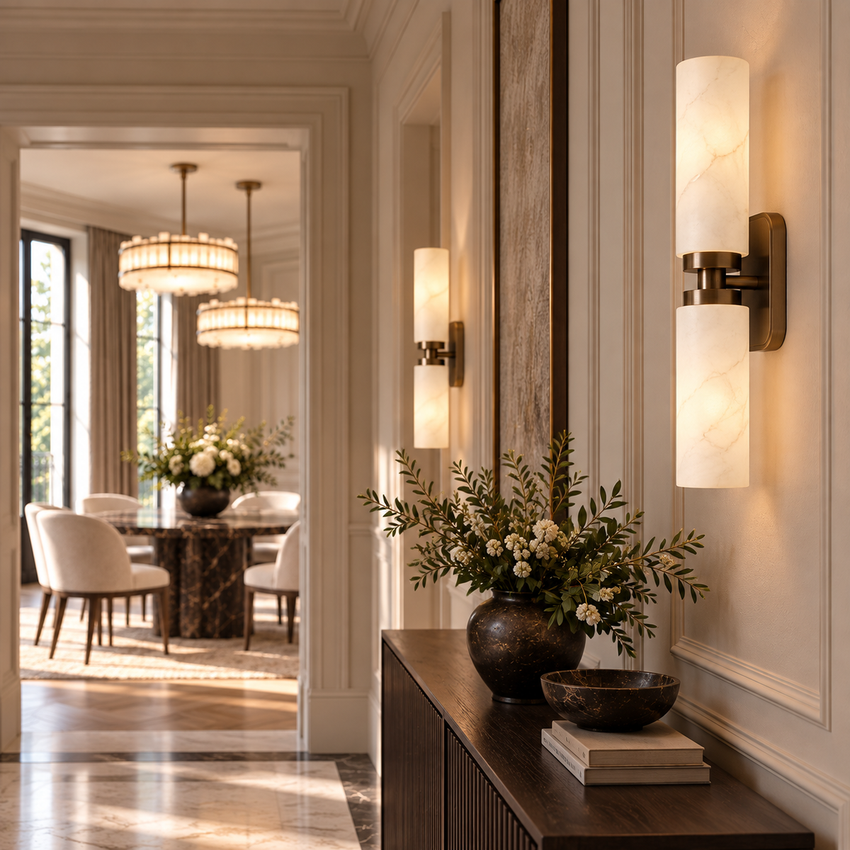 Revere Bronze 2 Light Alabaster Wall Light by Decorum Collection