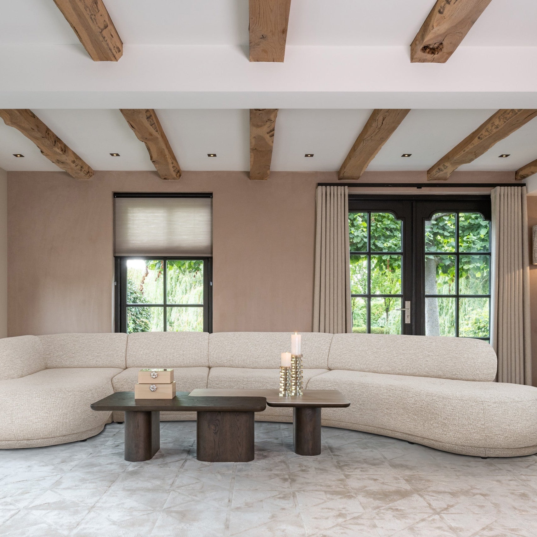 Nando Brown Oak & Travertine Ceramic Coffee Table Set of 2 by Richmond Interiors