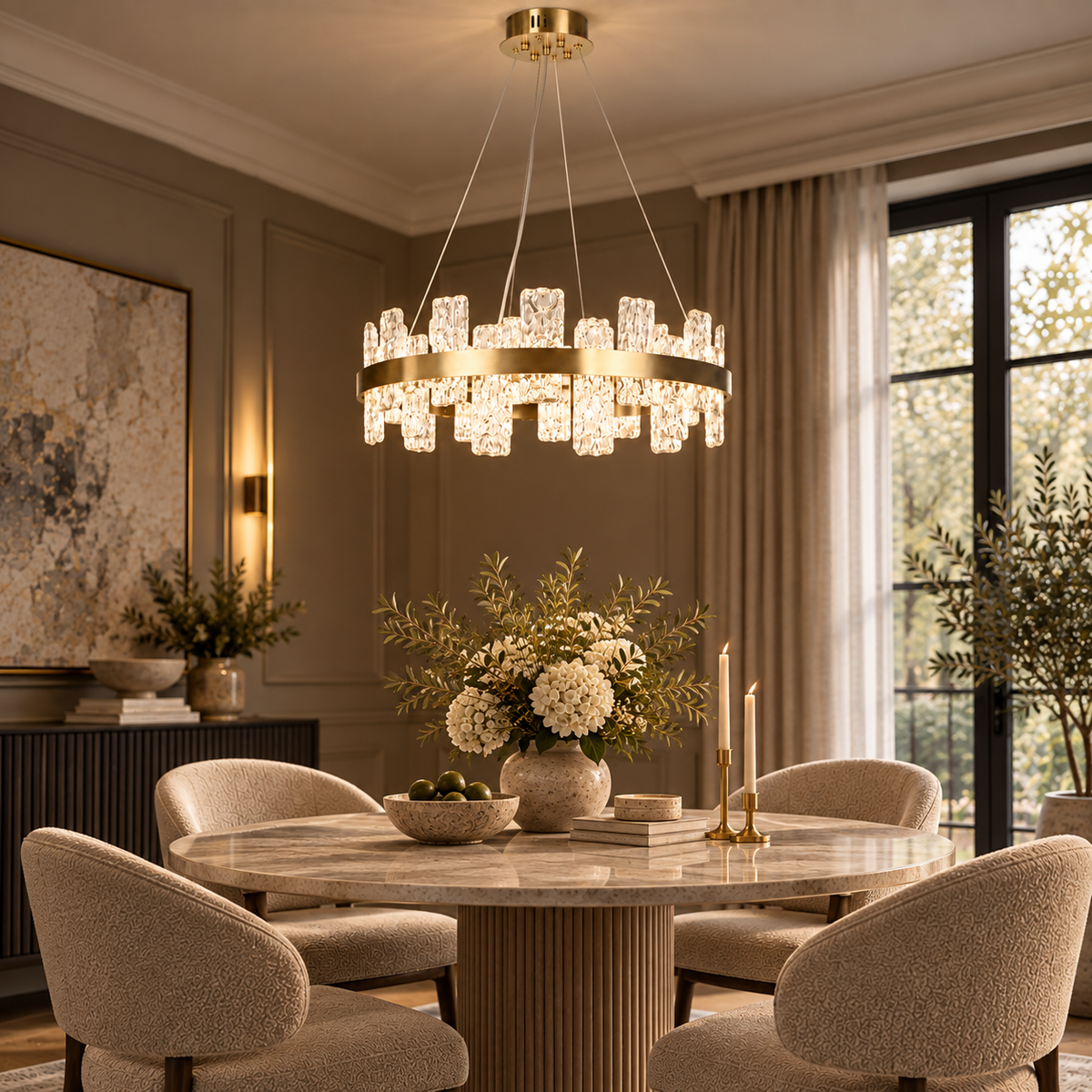 Rimini Gold & Textured Glass Pendant 60cm Luxe Collection