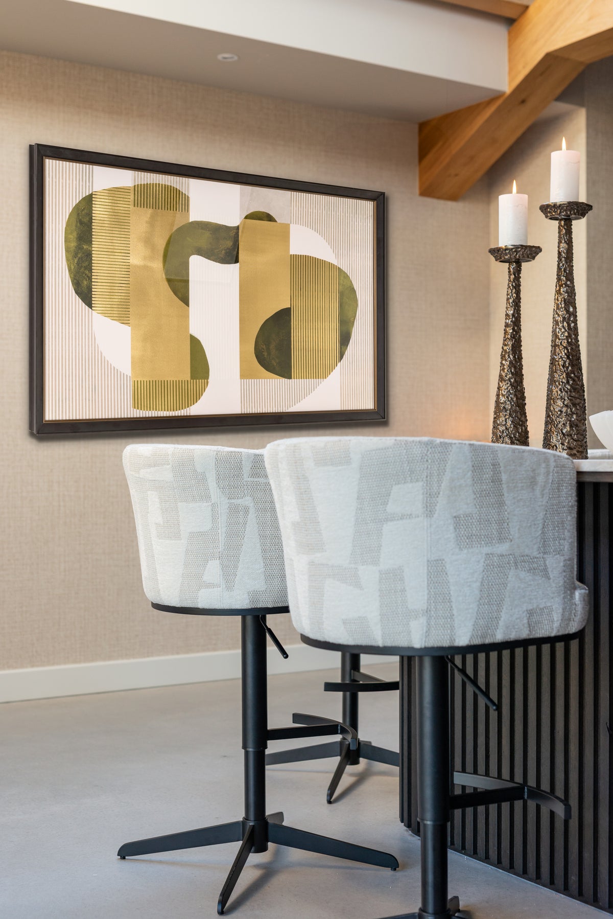Bar stool Cheyenne beige graffic swivel by Richmond Interiors