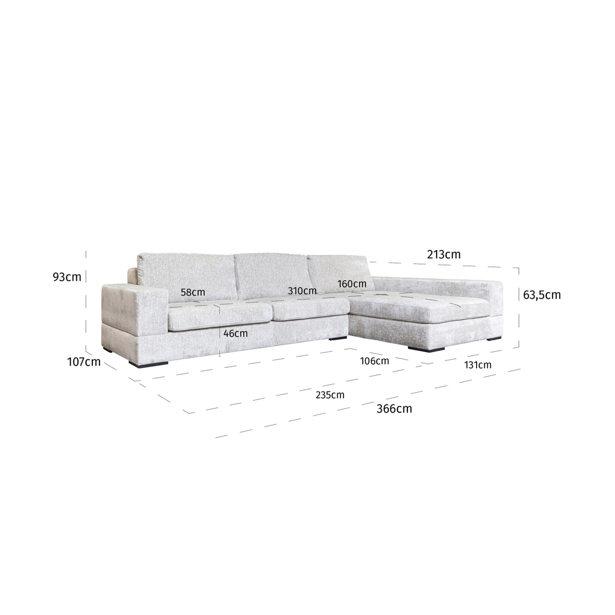 Sofa Pasha pearl island 3-seater + lounge right fully upholstered by Richmond Interiors