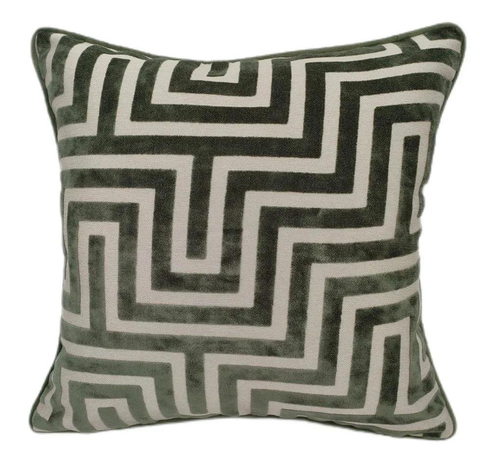 Amazing Sage Maze Cut Velvet Cushion Paul Moneypenny