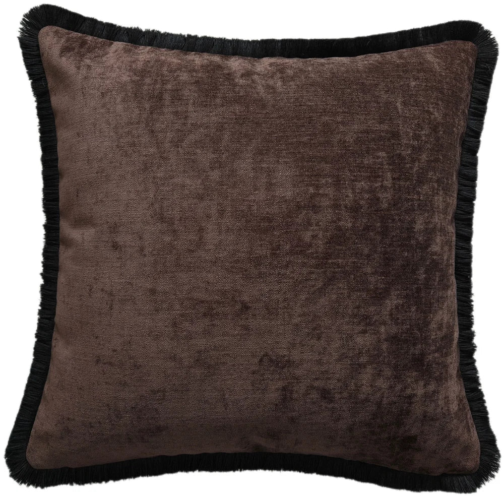 Curtain Call Chocolate Chenille & Black Fringe Cushion 45 cm Paul Moneypenny