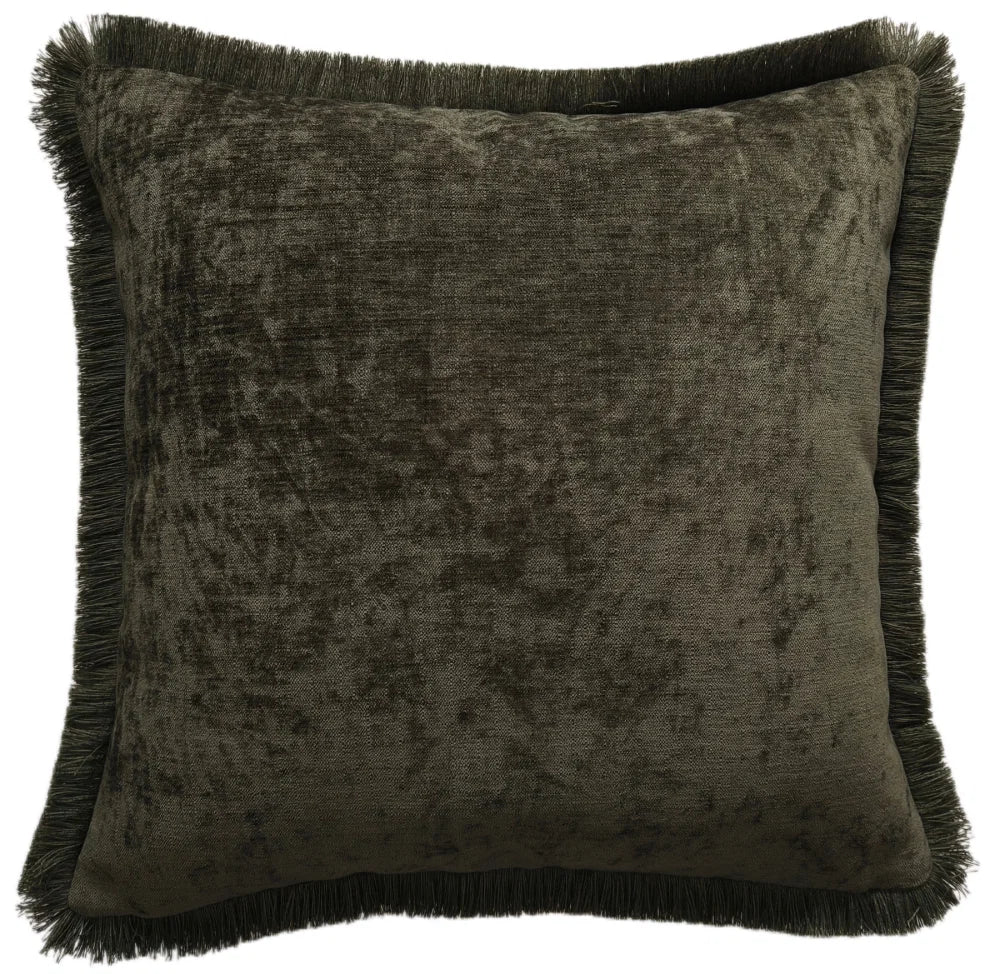 Curtain Call Olive Chenille & Fringe Cushion 45 cm Paul Moneypenny