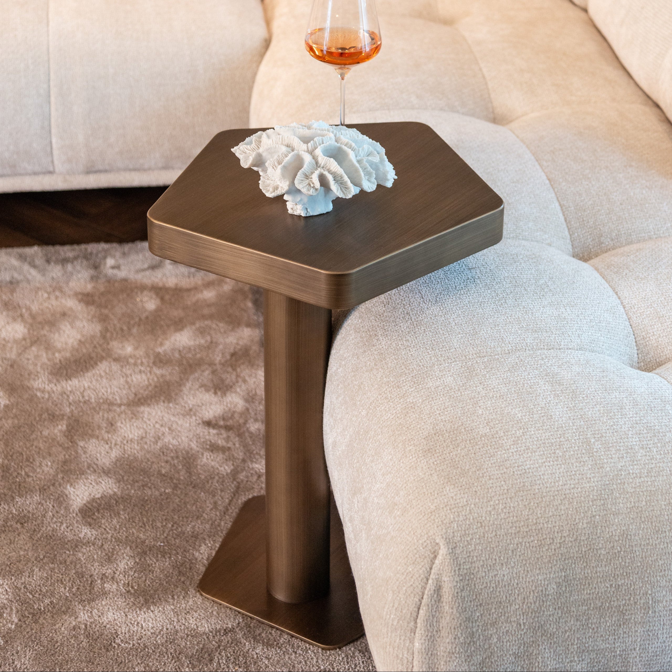 Hexa Brushed Gold Side Table by Richmond Interiors