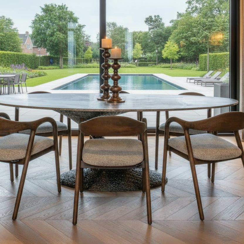 Russo Ash Brown & Travertine Oval Dining Table - 235cm by Richmond Interiors