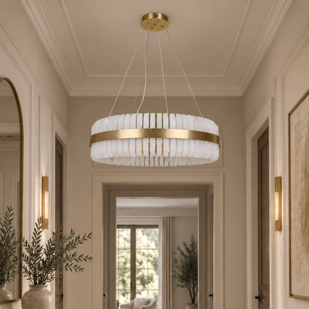 Salerno Gold & Alabaster Pendant 80cm by Luxe Collection