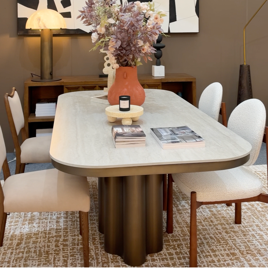 Corinthian Dining Table - Travertine Marble Effect Liang & Eimil