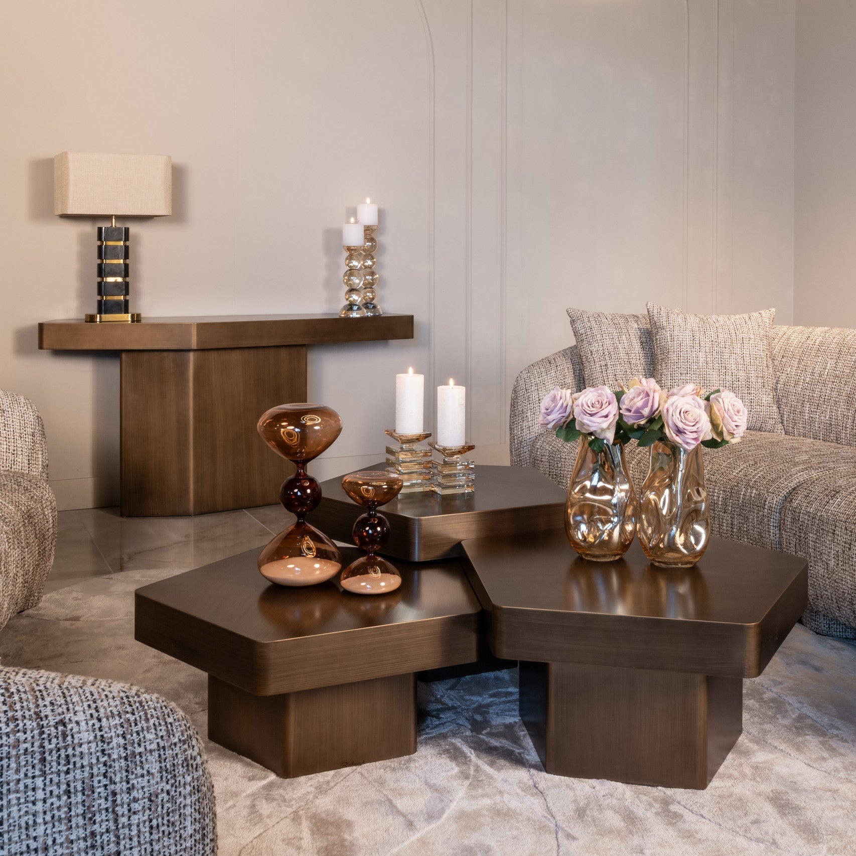 Hexa Brushed Gold Console Table by Richmond Interiors