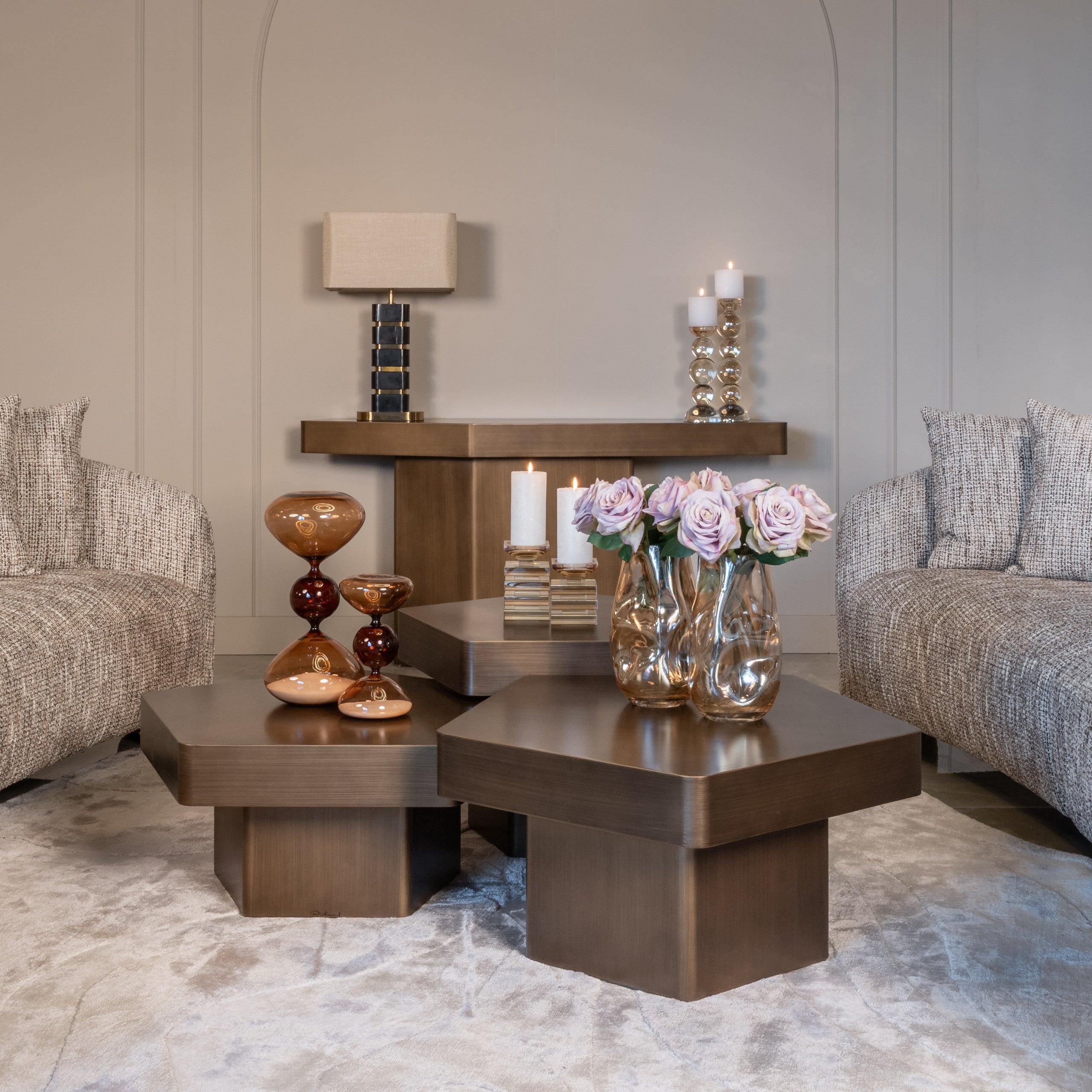 Hexa Brushed Gold Console Table by Richmond Interiors