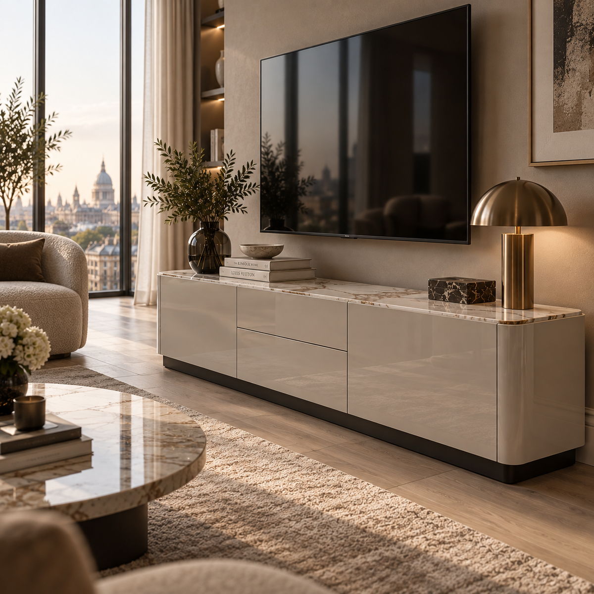 Shoreditch High Gloss Taupe & Ceramic Media Unit by Berkeley Designs