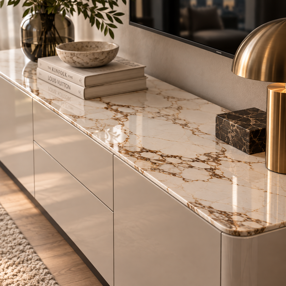 Shoreditch High Gloss Taupe & Ceramic Media Unit Berkeley Designs