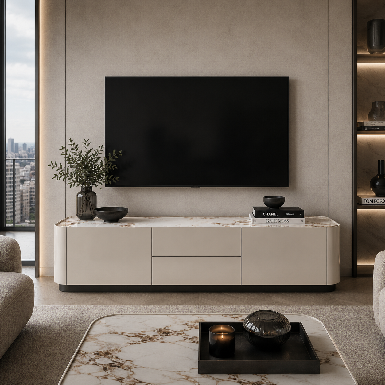 Shoreditch High Gloss Taupe & Ceramic Top Media Unit by Berkeley Designs