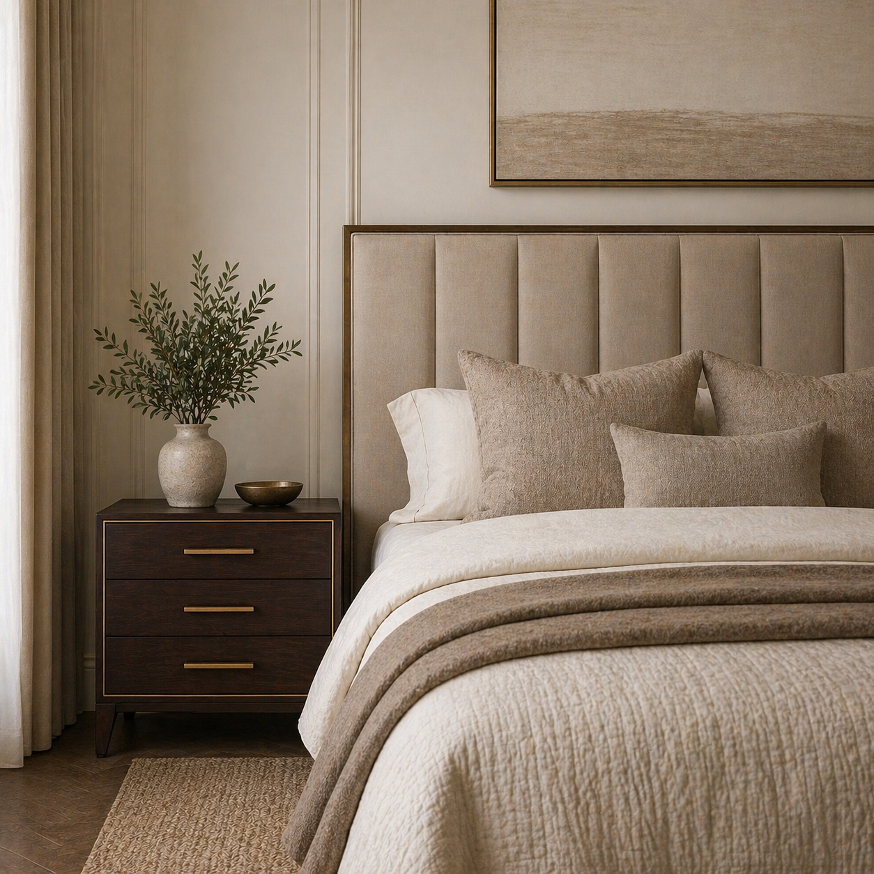 Thomas Chocolate & Brass 3 Drawer Side Table by RV Astley