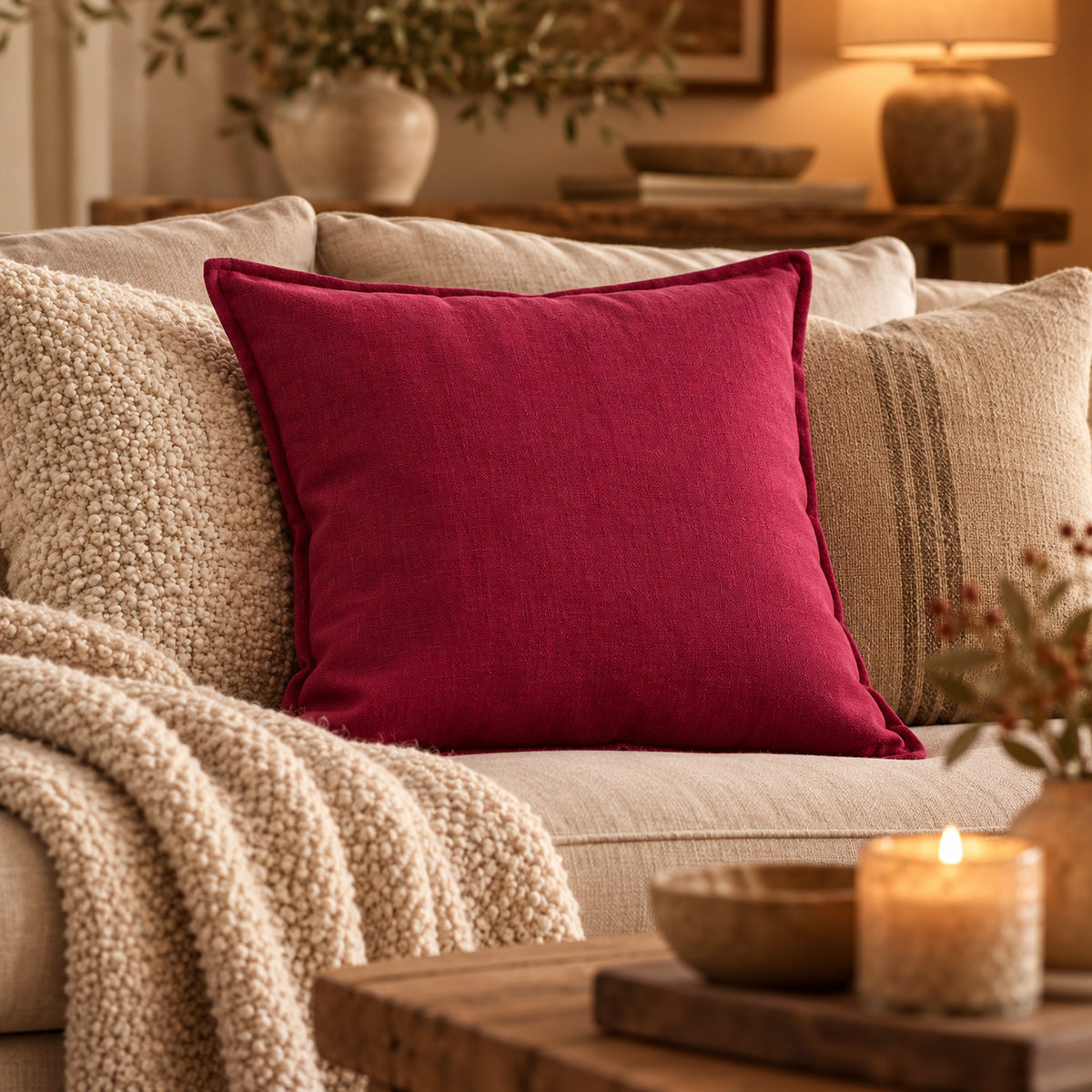 Tia Linen Blend Cushion - Fuschia Malini