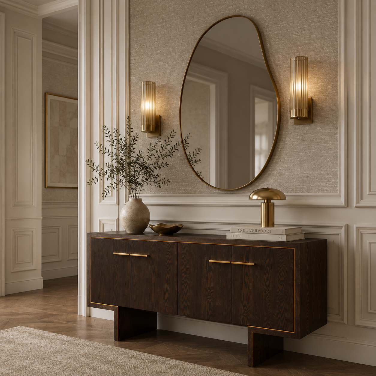 Tigur Dark Brown Ash Wood & Polished Brass Sideboard by Liang & Eimil