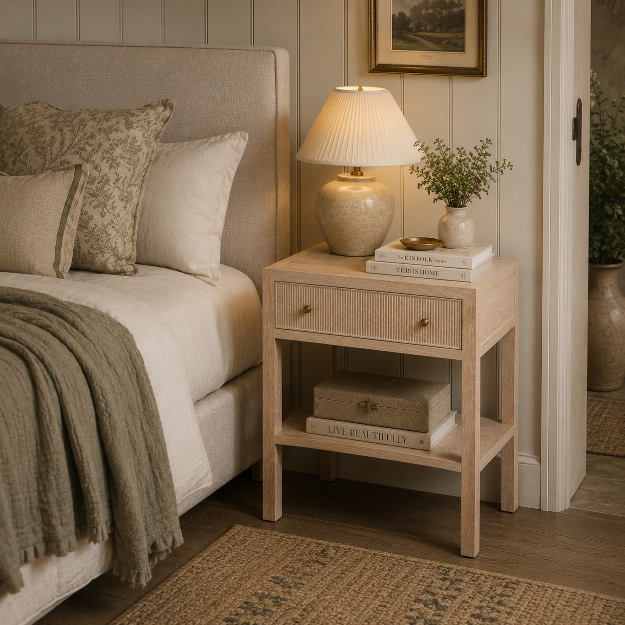 Toronto Natural White Oak & Brass Bedside Table by Liang & Eimil