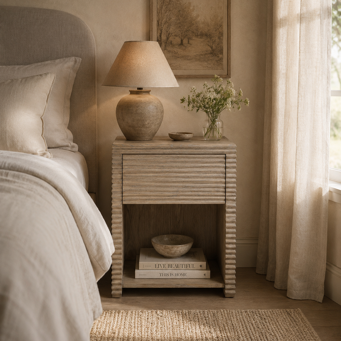 Wickham Wood Bedside Table - Ribbed Oak by D.I. Designs