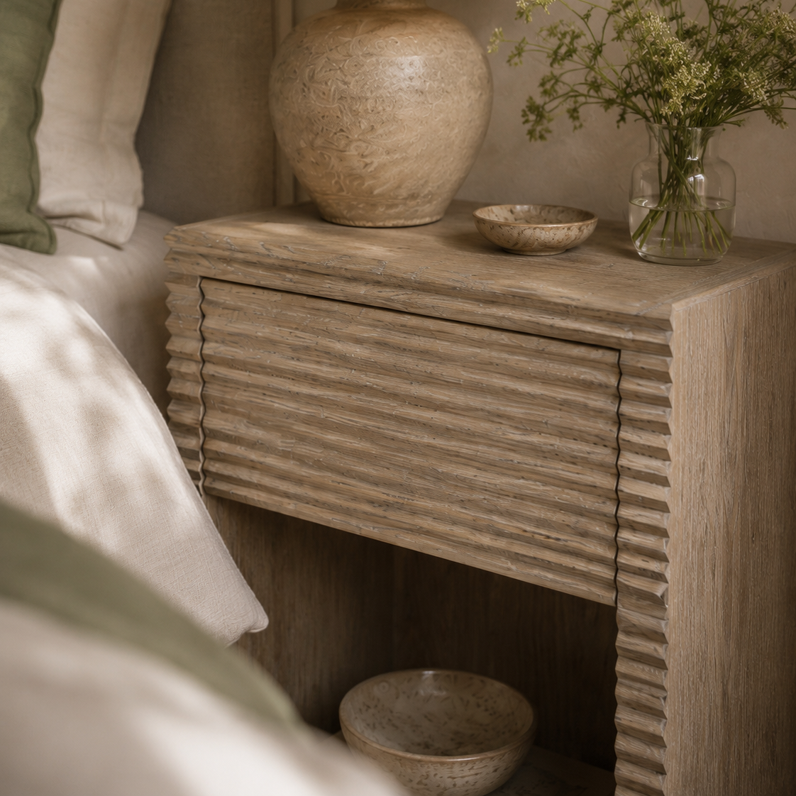 Wickham Wood Bedside Table - Ribbed Oak by D.I. Designs