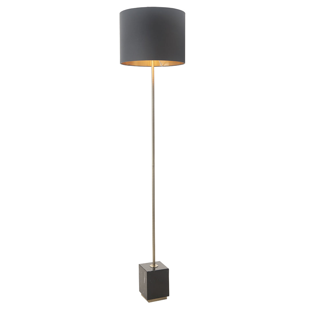 Carmel Antique Brass & Black Marble Floor Lamp with Black Shade by RV Astley