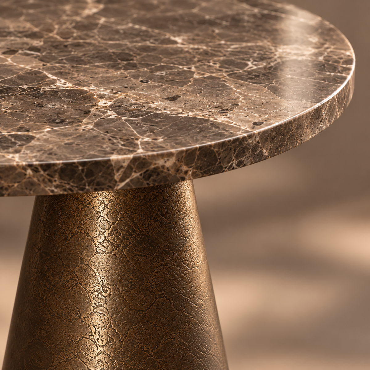 Ynez Dark Brown Marble Side Table - 51 cm Light & Living