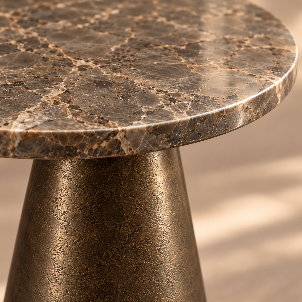 Ynez Dark Brown Marble & Dark Brown Small Side Table - 43cm Light & Living