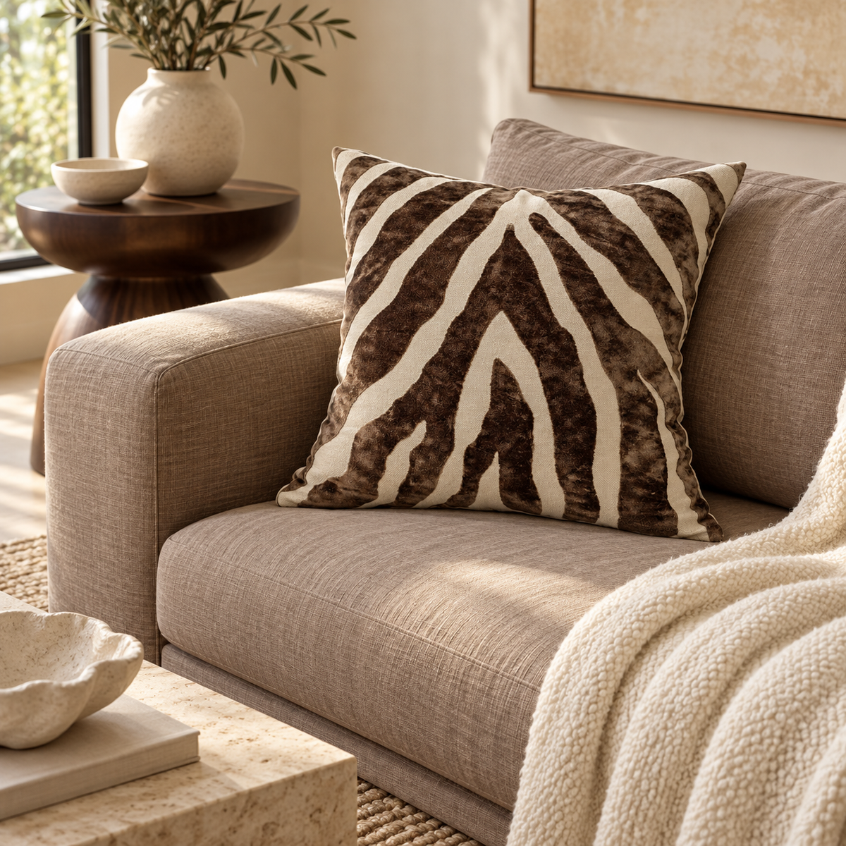 Zebedeedodah Zebra Chocolate Velvet Cushion 43 cm Malini