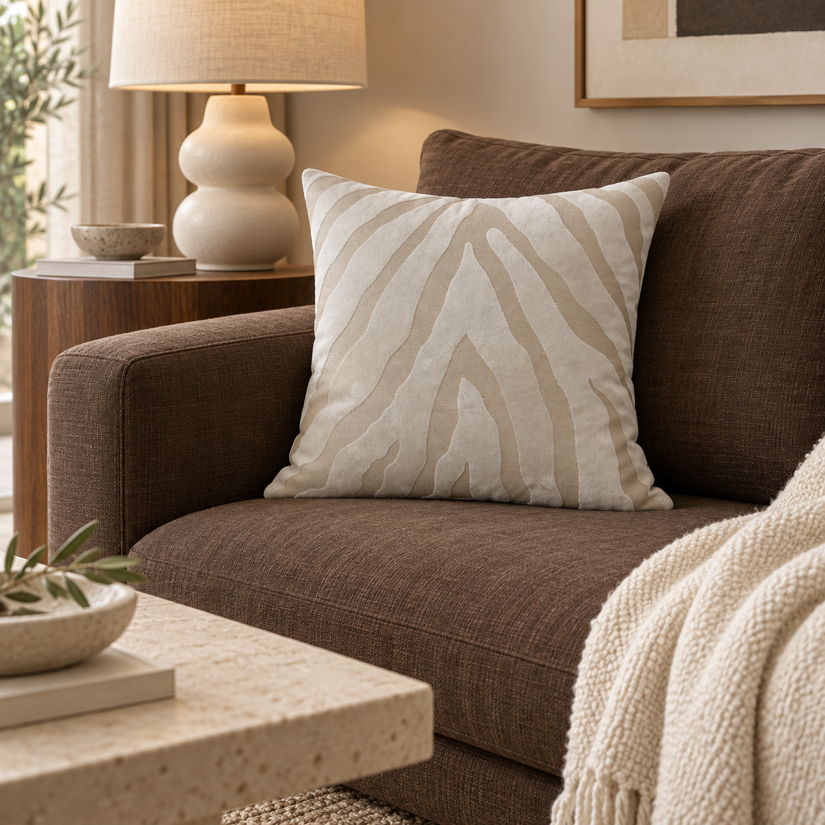 Zebedeedodah Zebra Ivory Velvet Cushion 43 cm Malini