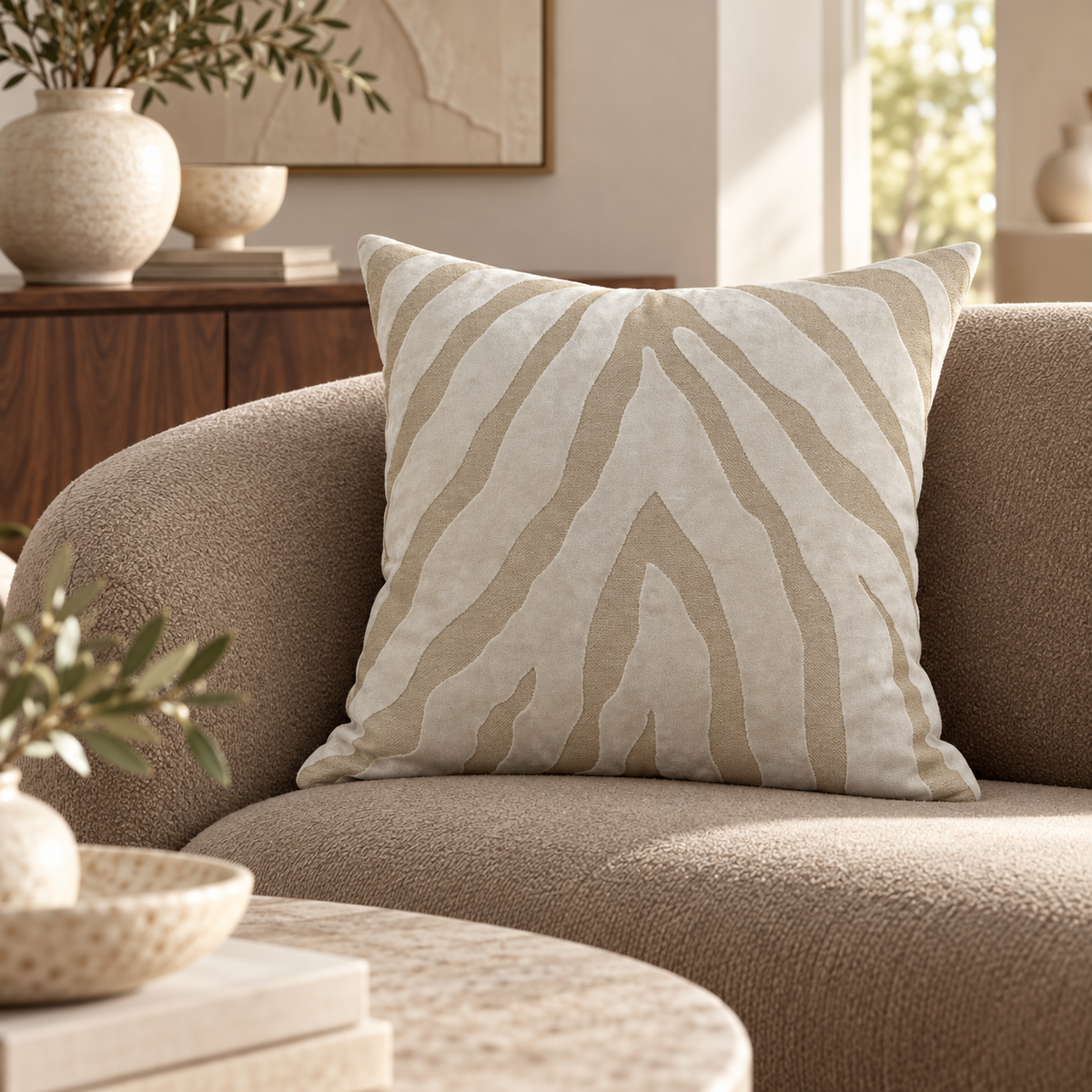 Zebedeedodah Zebra Ivory Velvet Cushion 43 cm Malini