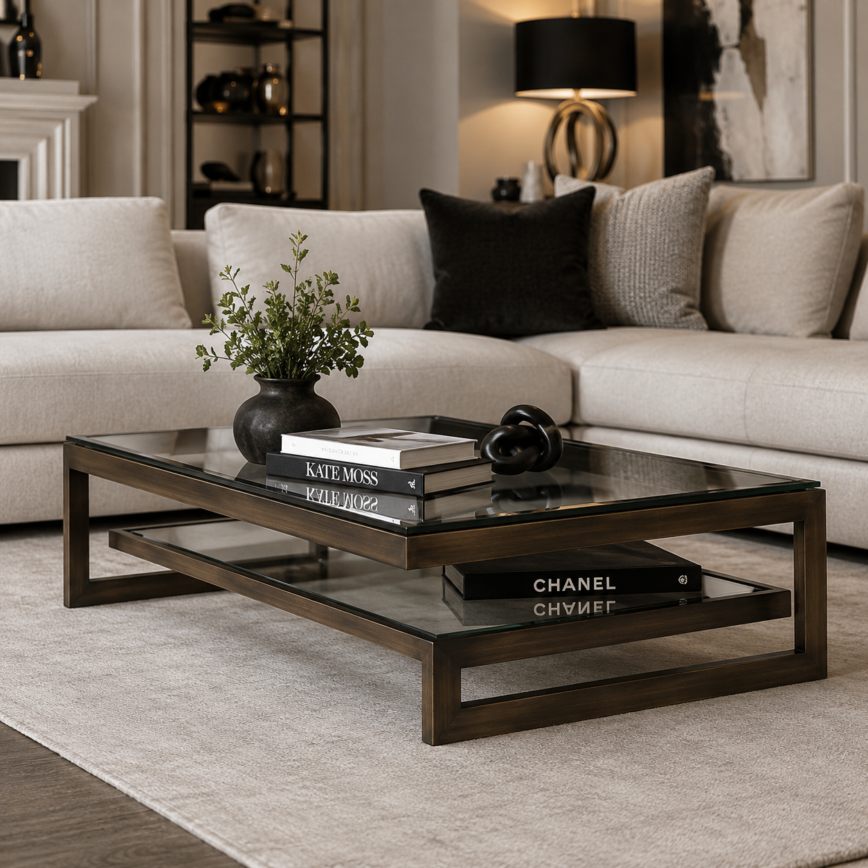 Ziggi Antique Bronze Hairline & Glass Coffee Table by Liang & Eimil