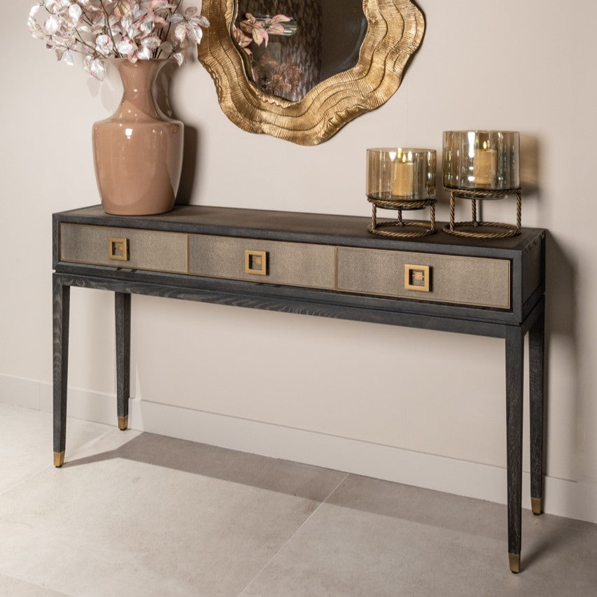 Bloomville Brass & Faux Shagreen Console Table by Richmond Interiors