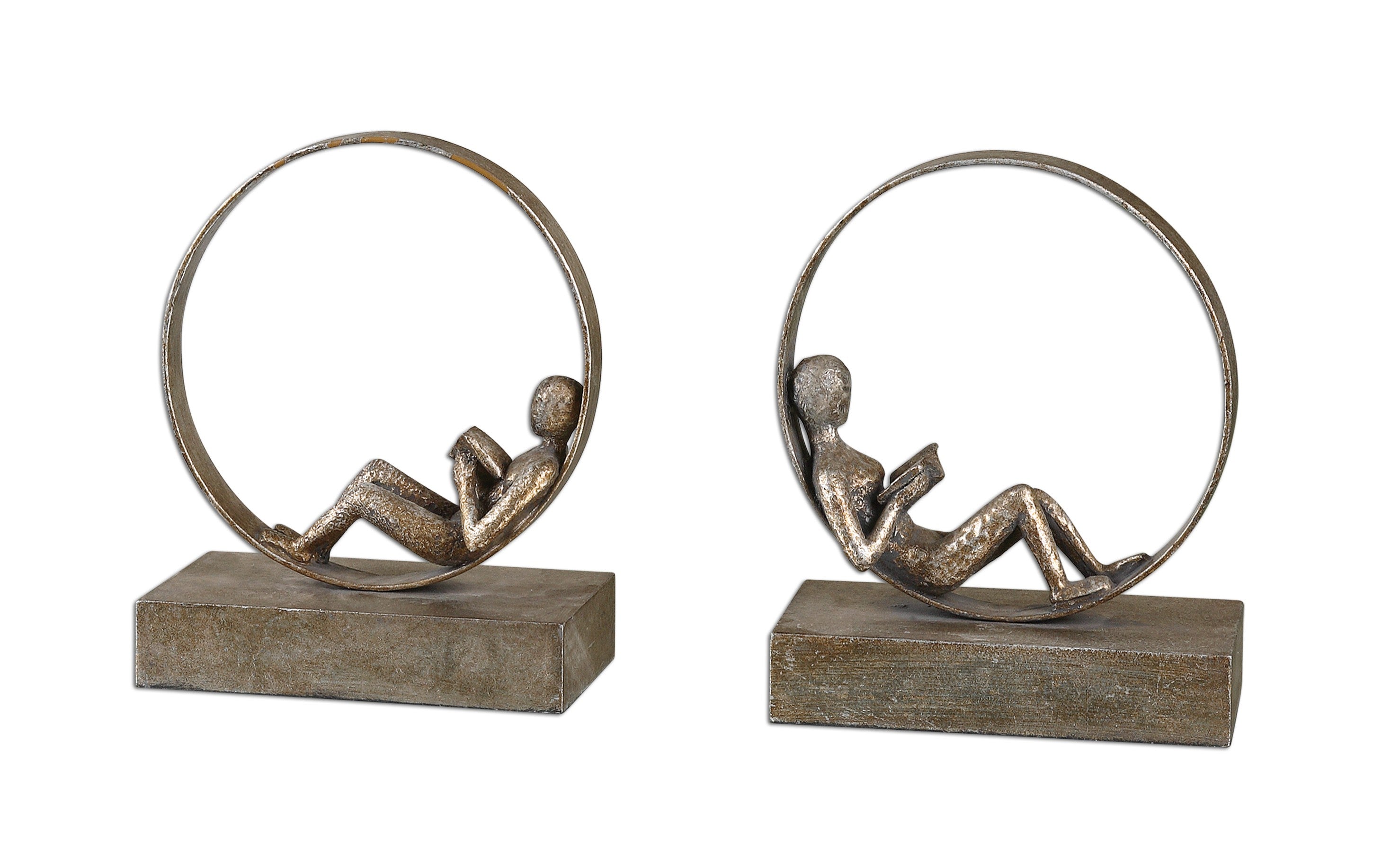 Lounging Reader Antique Bookends - Set of 2 by Uttermost