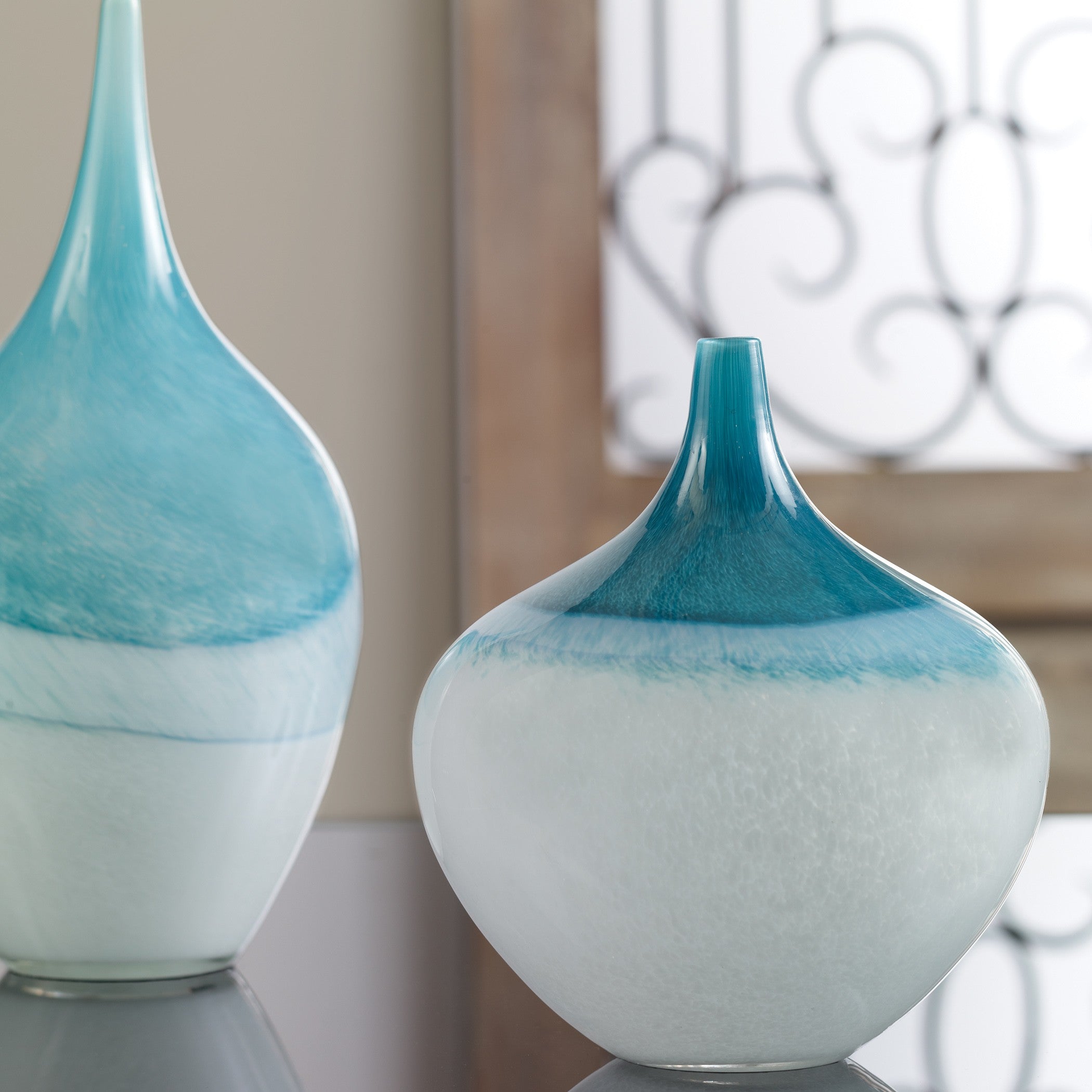 Carla Teal White Vases - Set of 2 by Uttermost