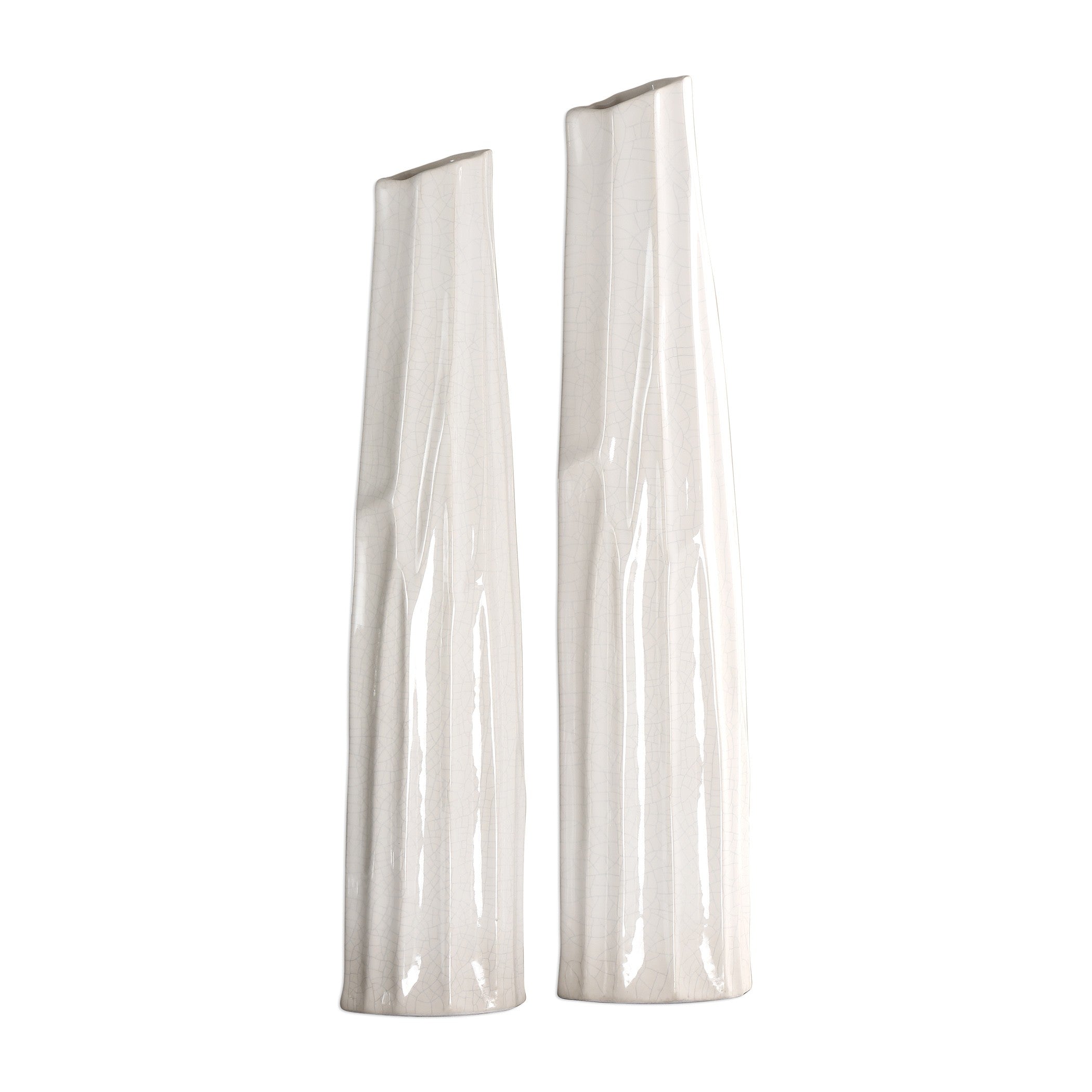 Kenley Crackled White Vases - Set of 2 by Uttermost