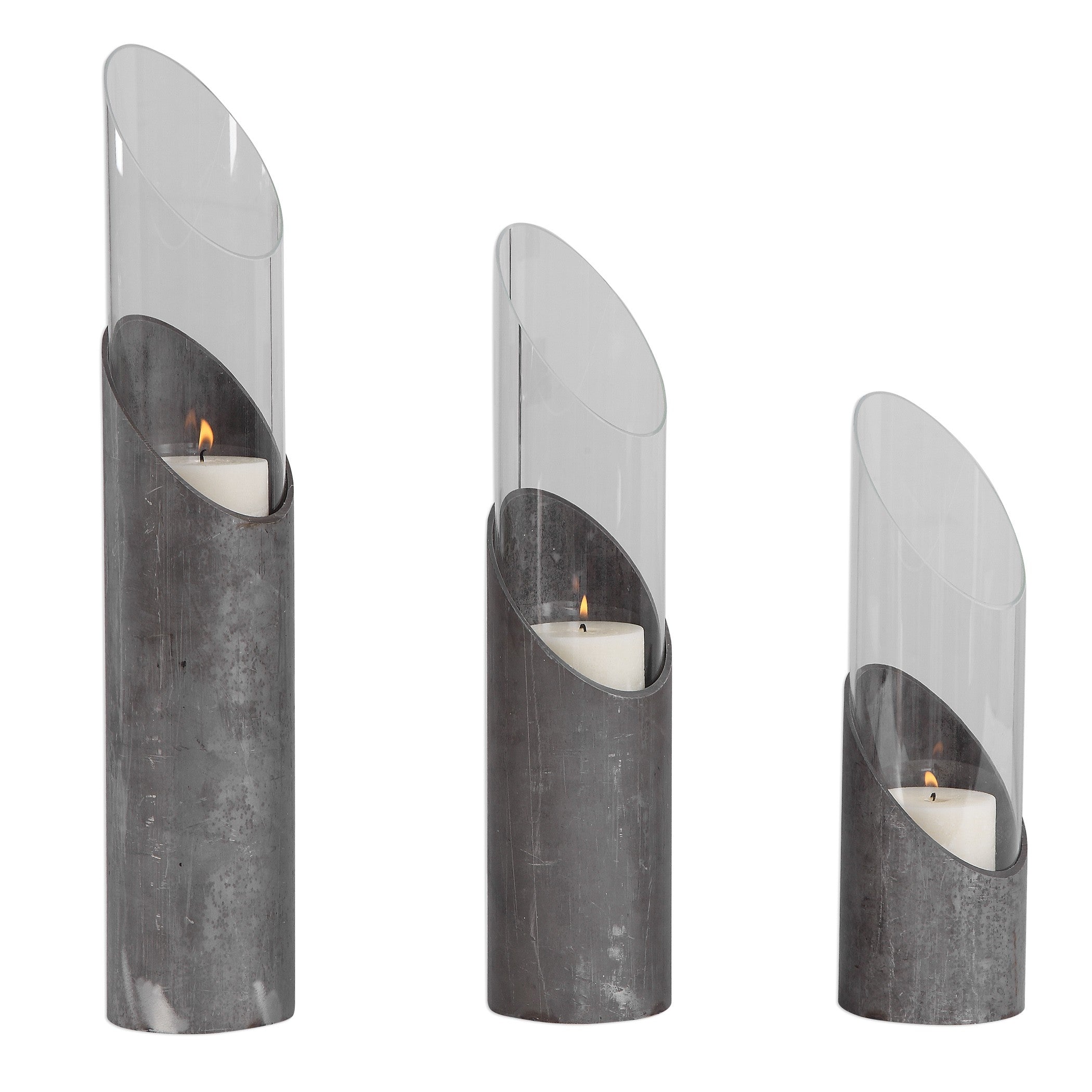 Karter Iron & Glass Candleholders - Set of 3 by Uttermost