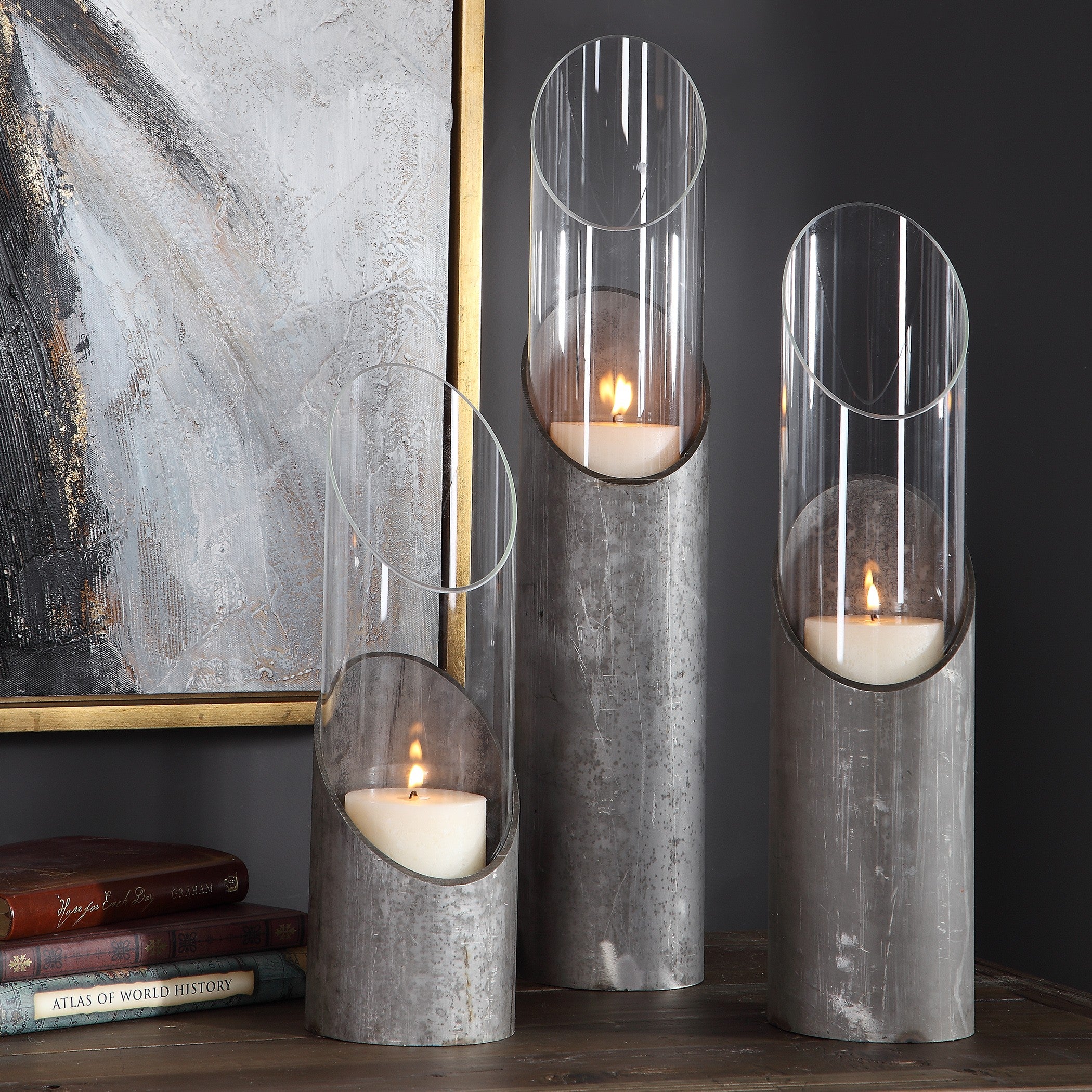 Karter Iron & Glass Candleholders - Set of 3 by Uttermost