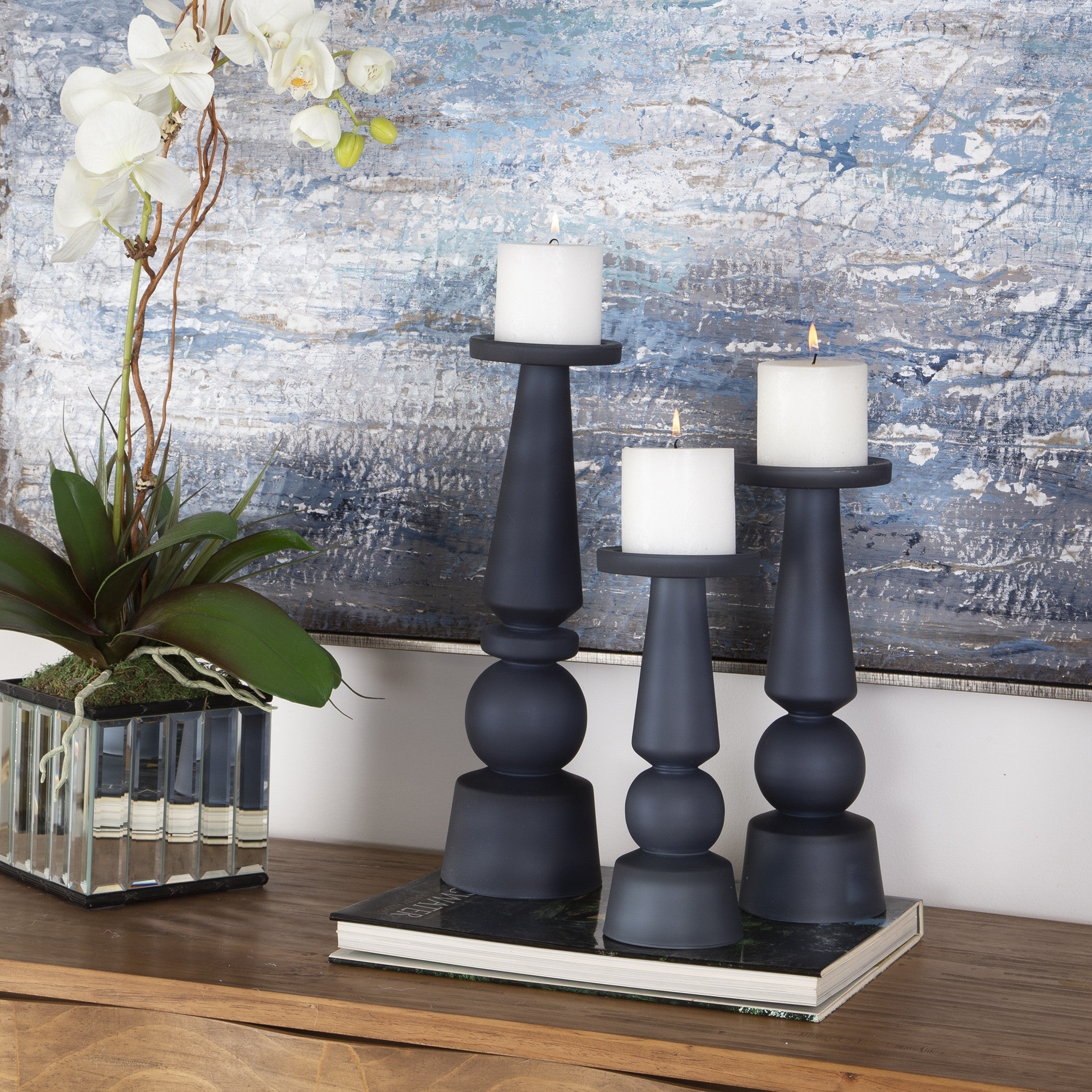 Cassiopeia Blue Glass Candleholders - Set of 3 by Uttermost