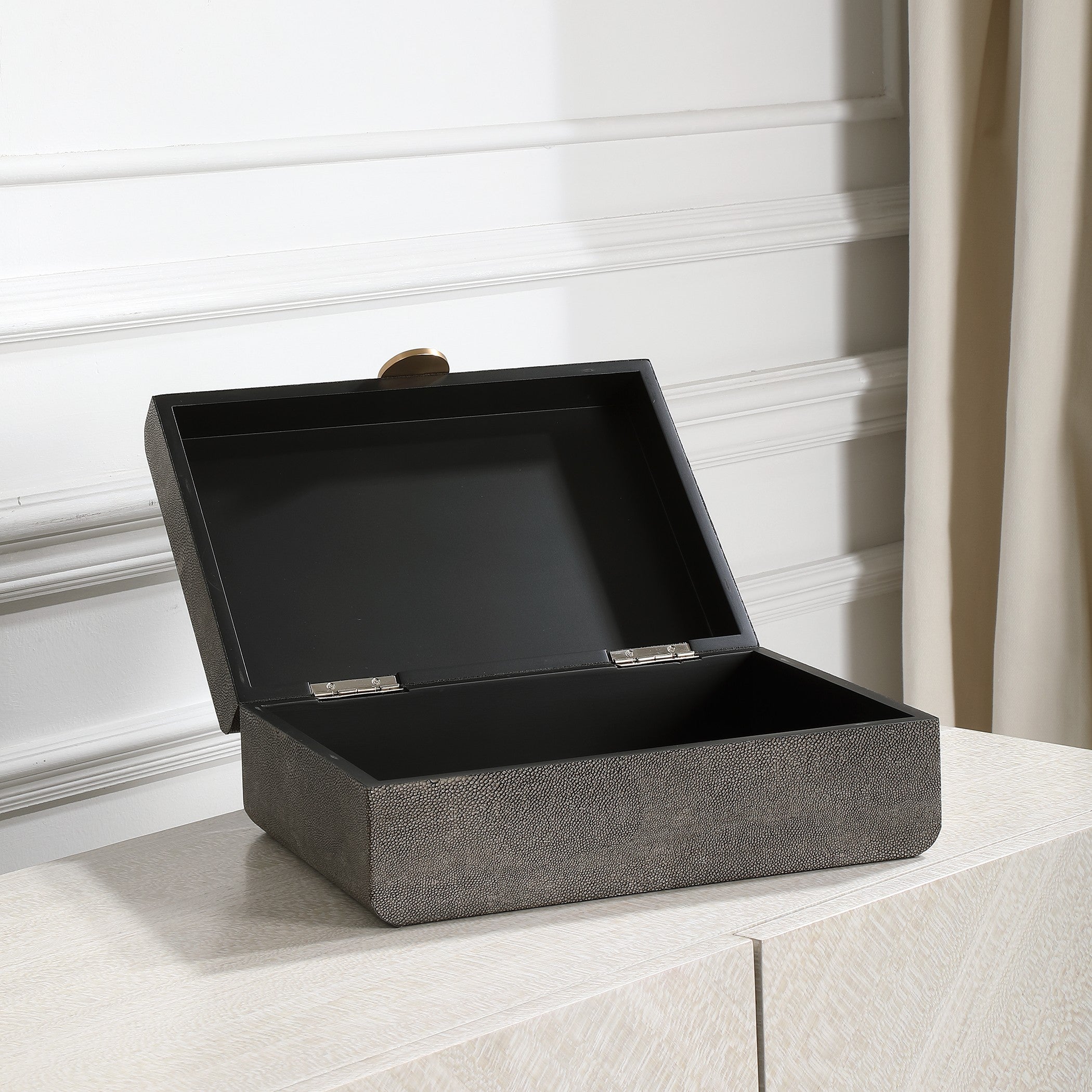 Lalique Art Deco Decorative Box in Smoke Grey Shagreen by Uttermost