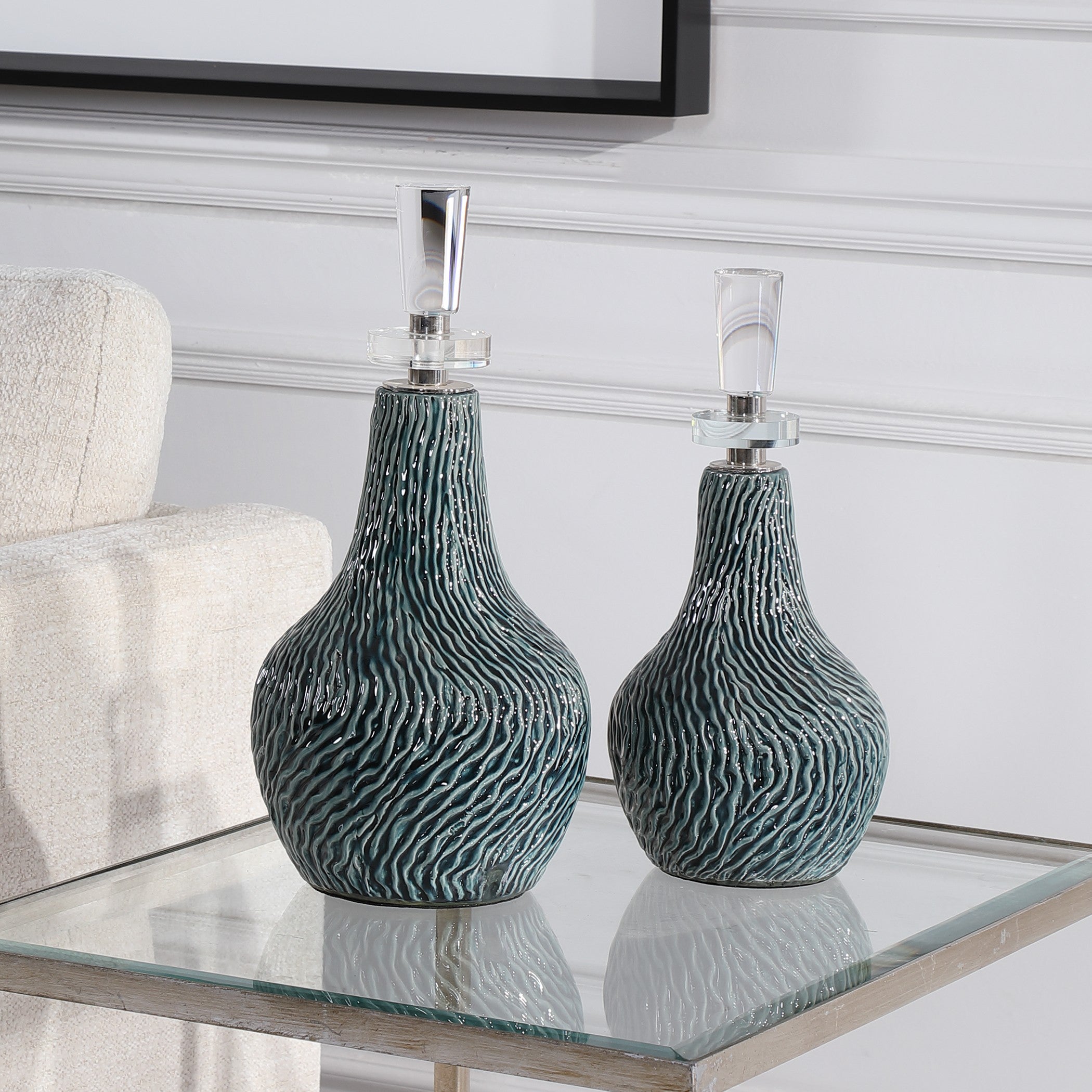 Almera Dark Teal Bottles - Set of 2 by Uttermost