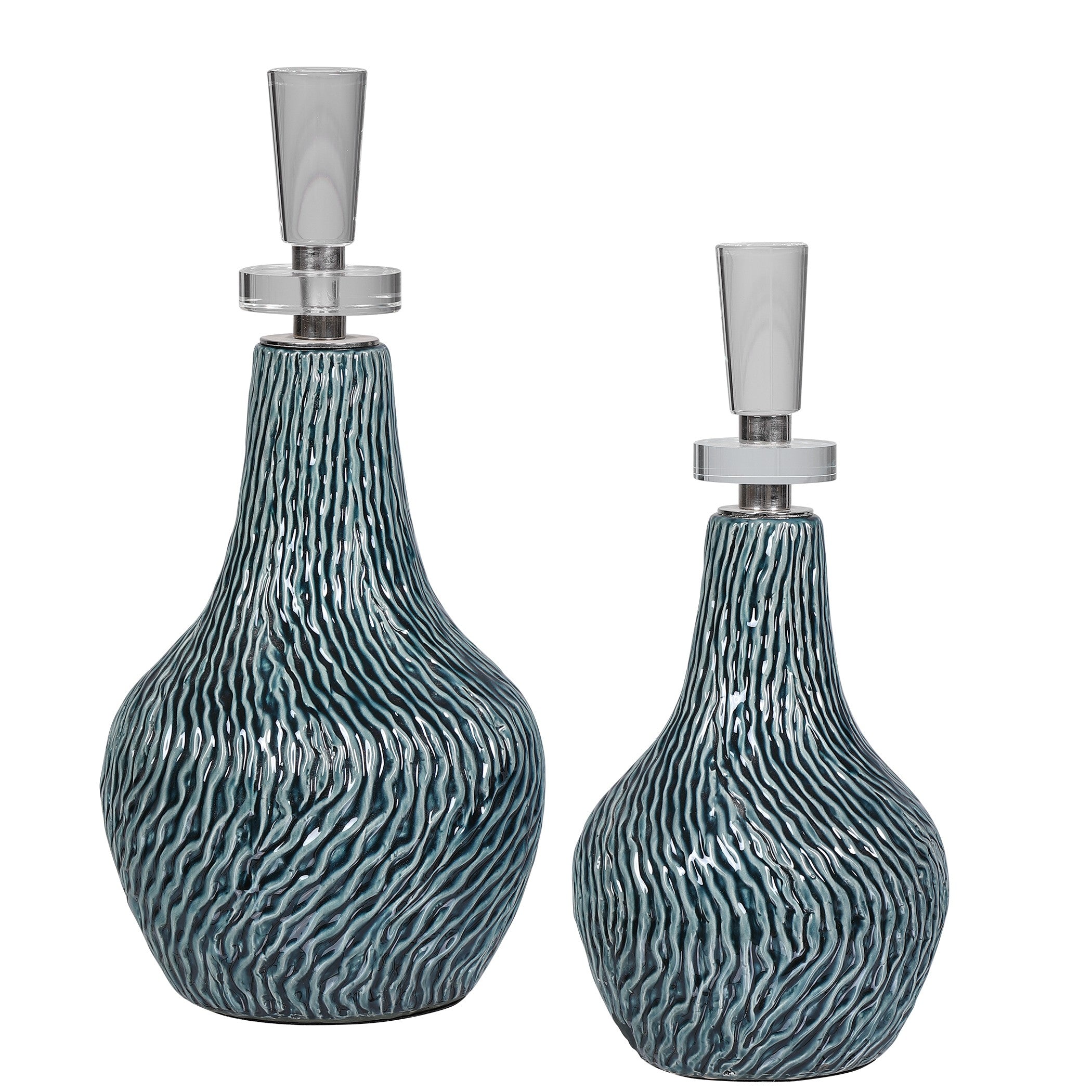 Almera Dark Teal Bottles - Set of 2 by Uttermost