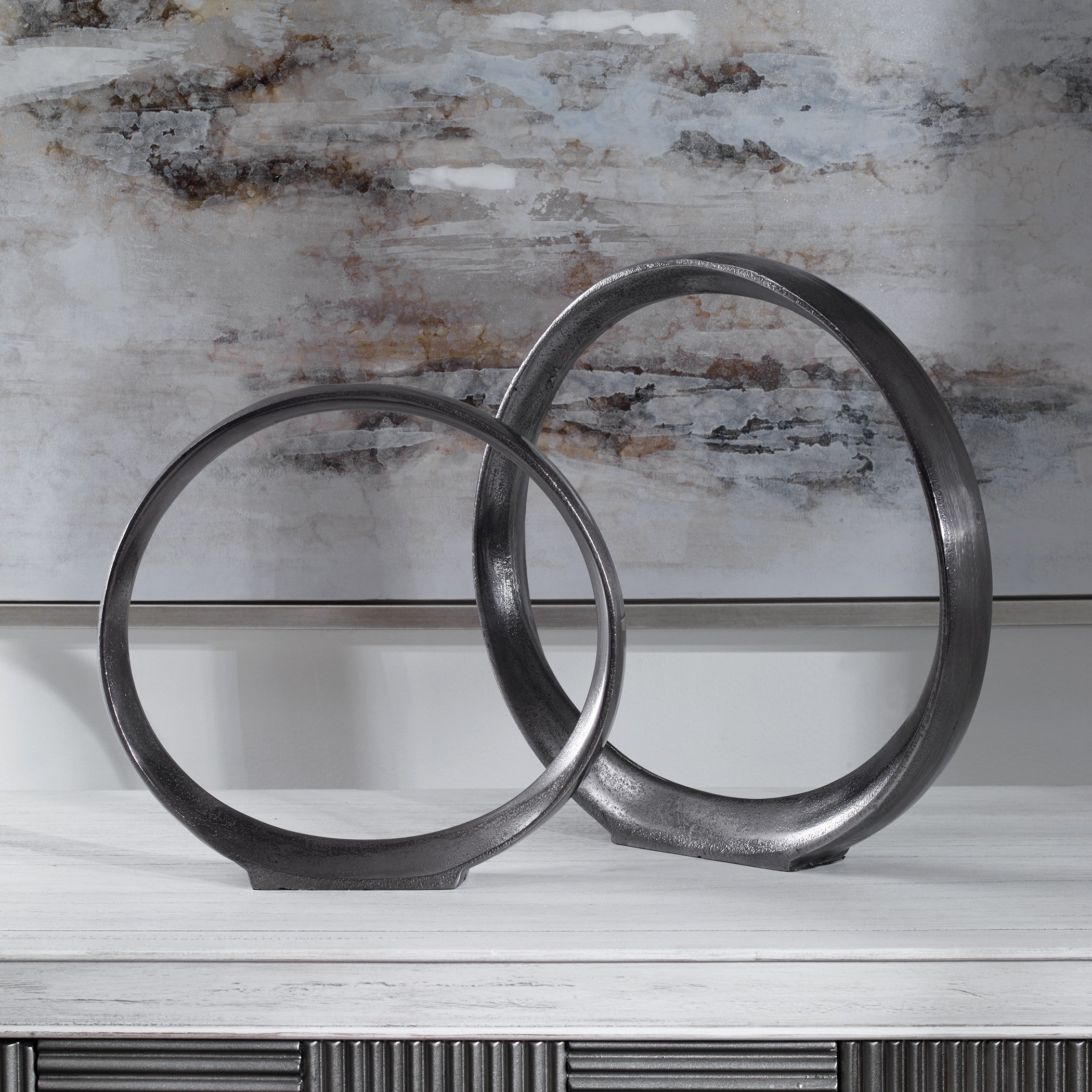 Orbits Black Ring Indoor-Outdoor Sculptures - Set of 2 by Uttermost