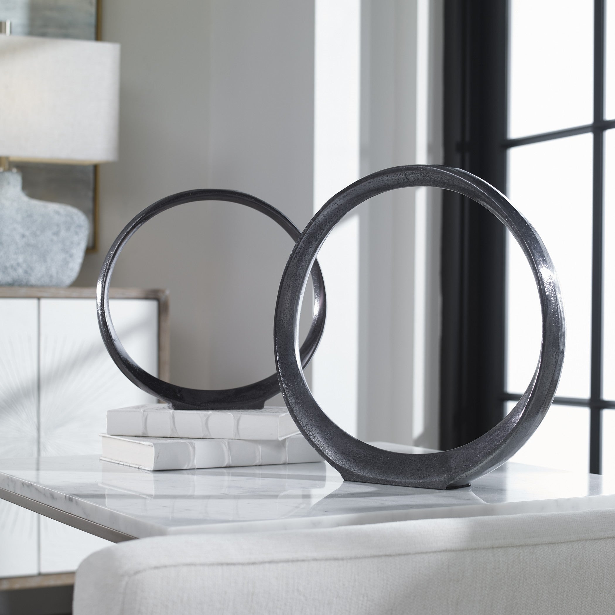 Orbits Black Ring Indoor-Outdoor Sculptures - Set of 2 by Uttermost