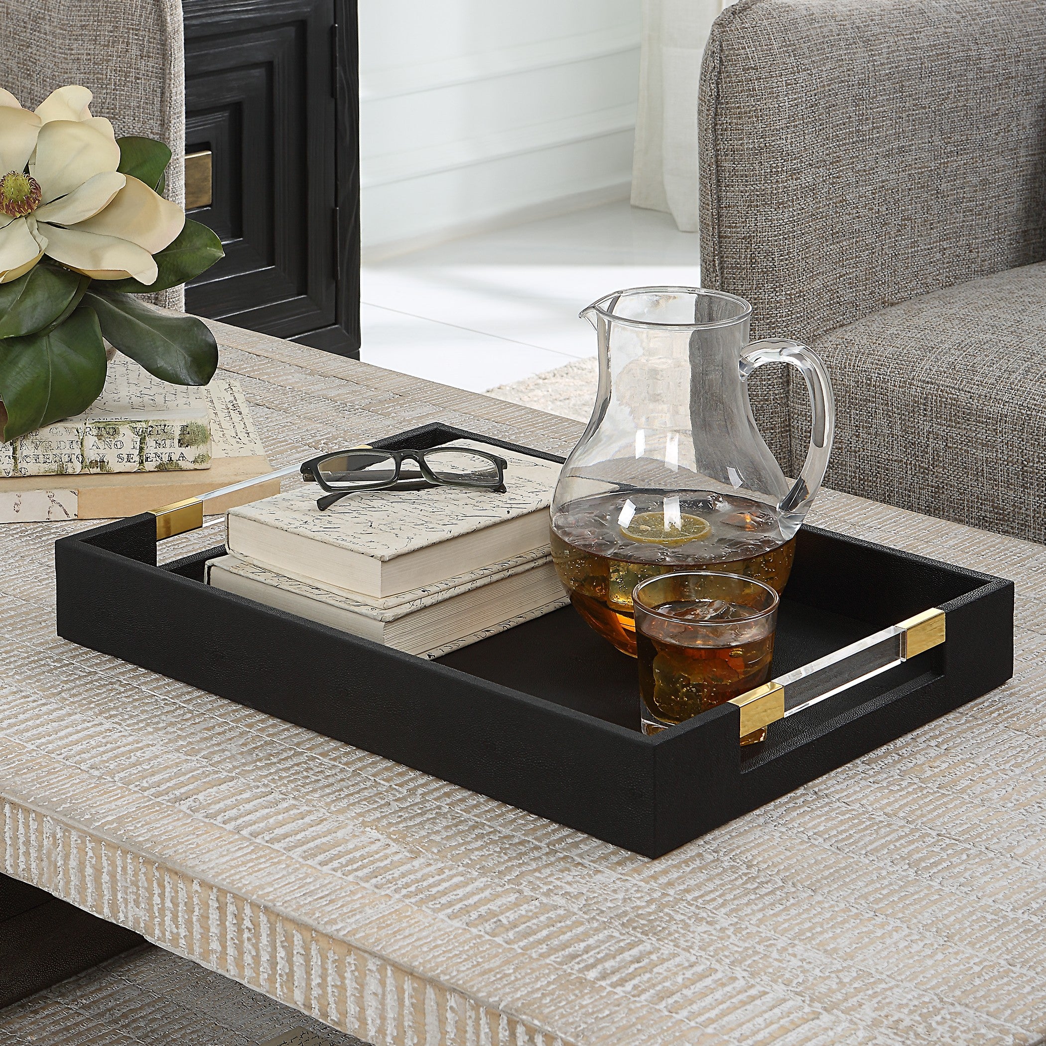 Wessex Black Shagreen Tray by Uttermost