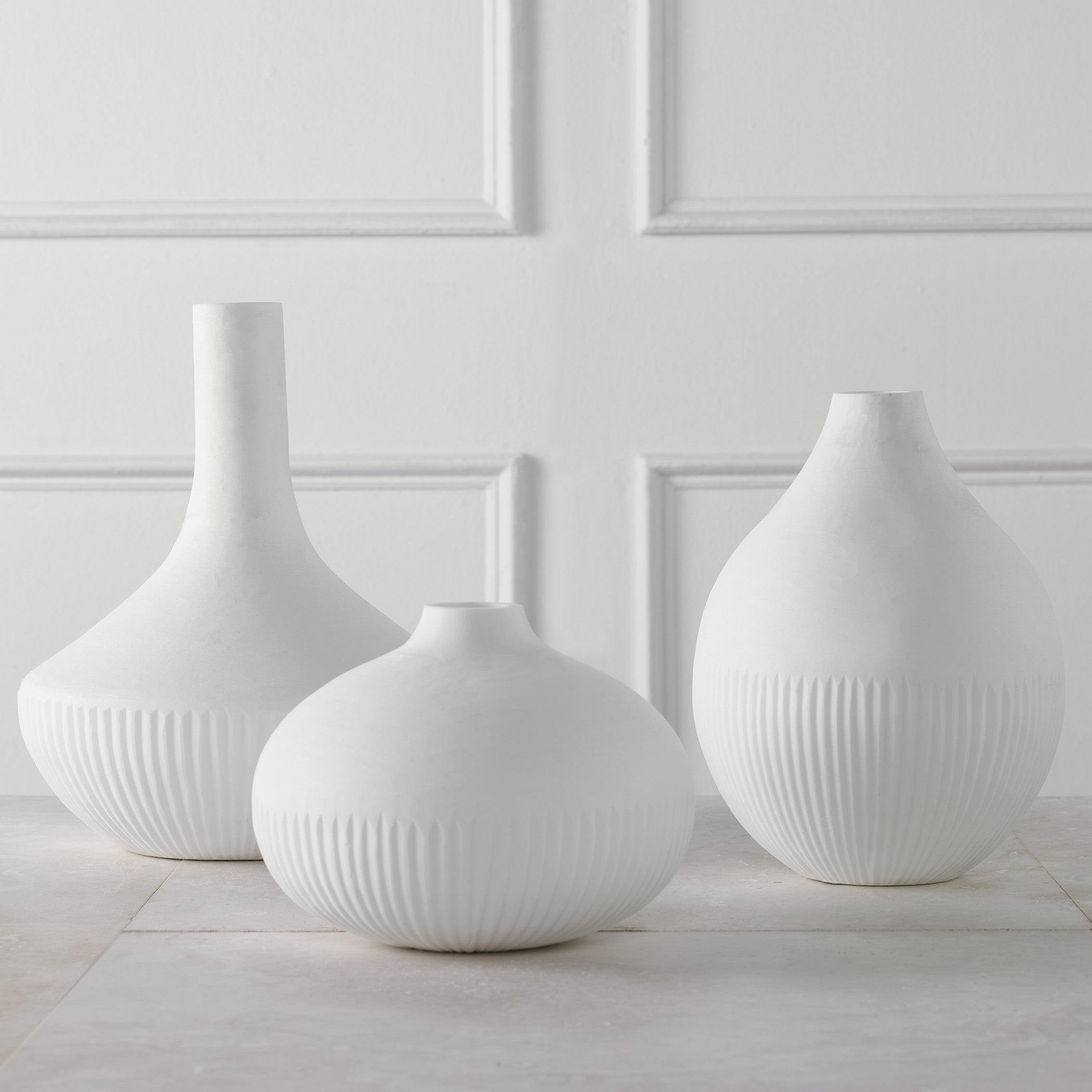 Apothecary Satin Vases in White - Set of 3 by Uttermost
