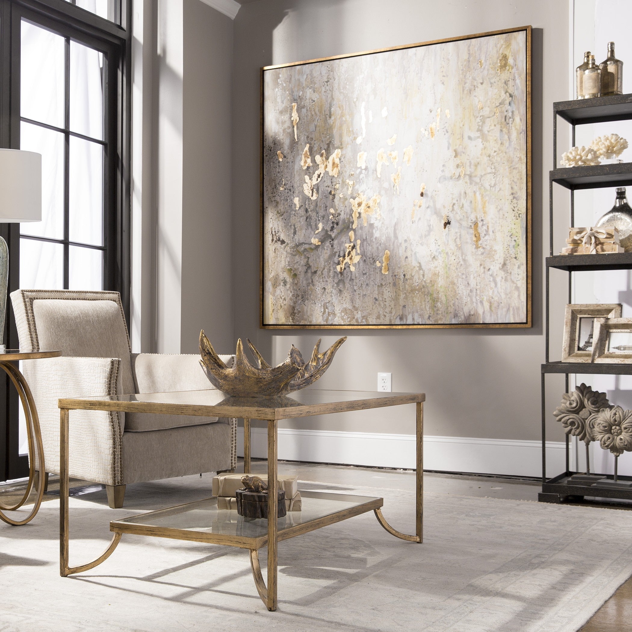 Golden Raindrops Modern Abstract Art by Uttermost