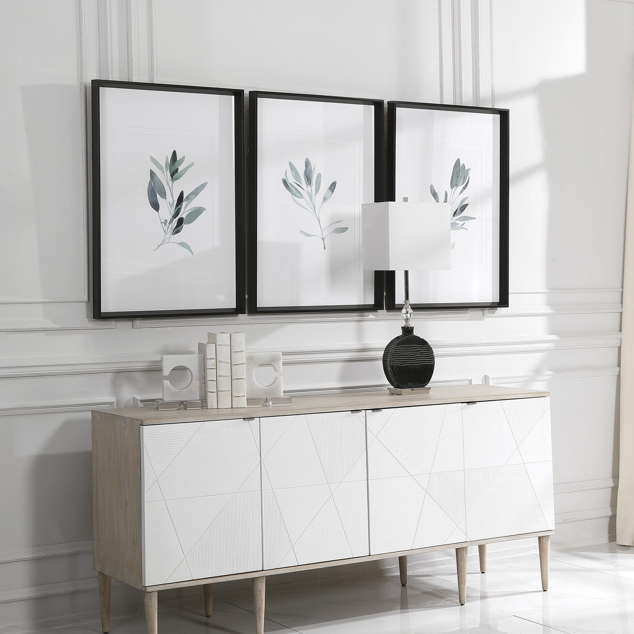 Simple Sage Watercolor Prints - Set of 3 by Uttermost