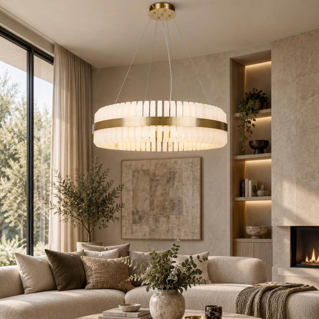 Salerno Gold & Alabaster Pendant 80cm by Luxe Collection